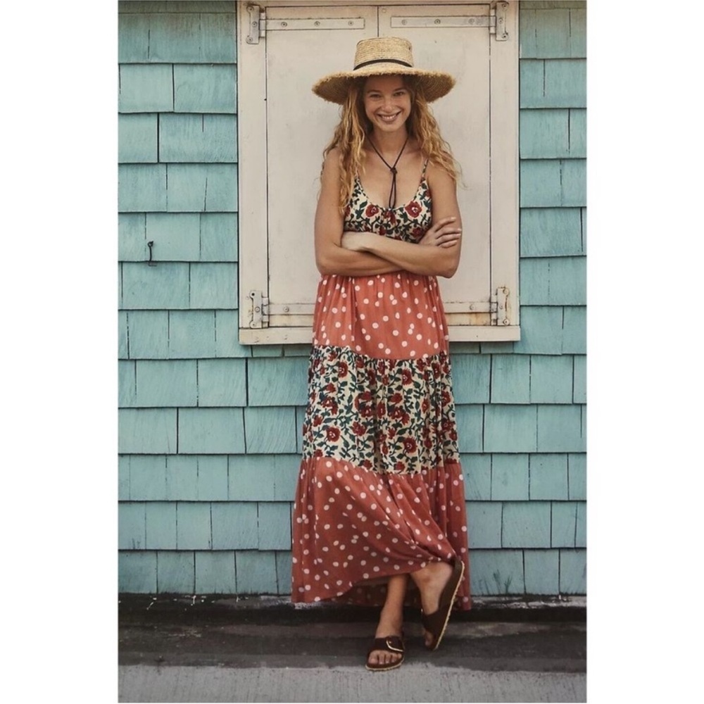 ROLLER RABBIT Rosetone Polka Dot Floral Tiered DAKOTA Maxi Dress NEW Size Small - Picture 2 of 16